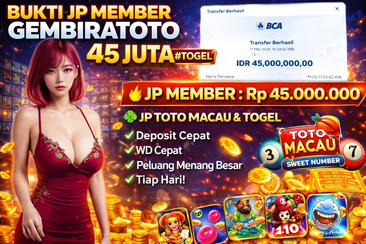 BUKTI JACKPOT TOGEL MEMBER GEMBIRATOTO 45 JUTA (17/03/2026)